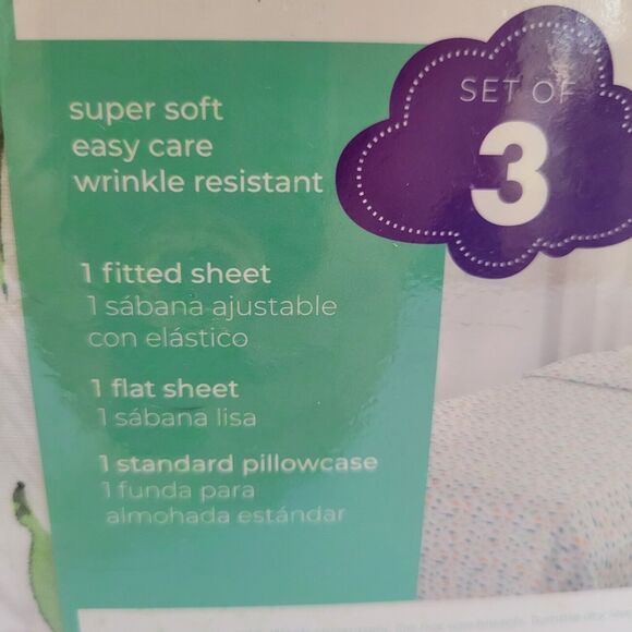 Green Yellow Dinosaurs Triceratops Pterodactyl 3 pc Twin Sheet Set Kids Jurassic - Picture 9 of 10